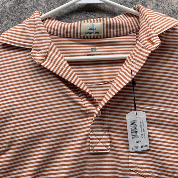 Johnnie O Polo Shirt Men Small Adult Orange White Striped Pockets Outdoors - Picture 9 of 15